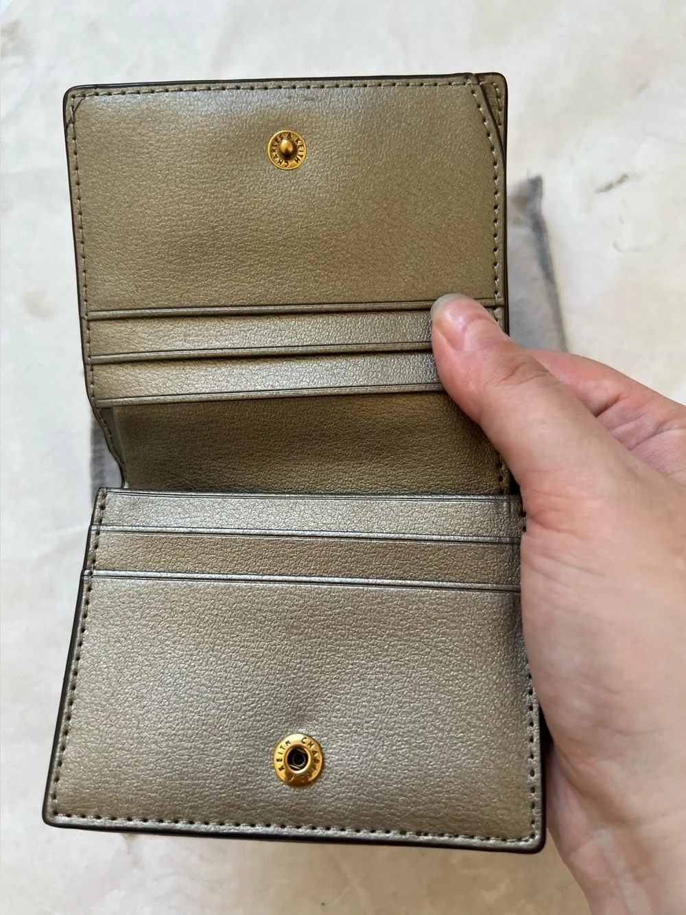 New Charles & Keith Small Crinkled Metallic Silver Wallet or Mini Bag Gold Accen